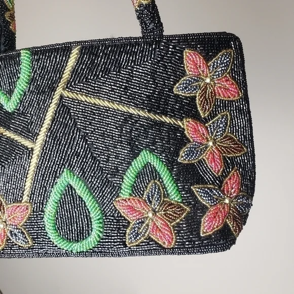 Vintage Glass Beaded Floral Handbag Purse - Picture 4 of 16
